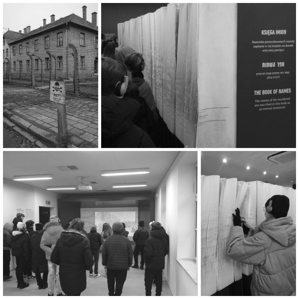 Kolaż zdjęć z byłego niemieckiego nazistowskiego obozu koncentracyjnego i zagłady w Auschwitz-Birkenau 3