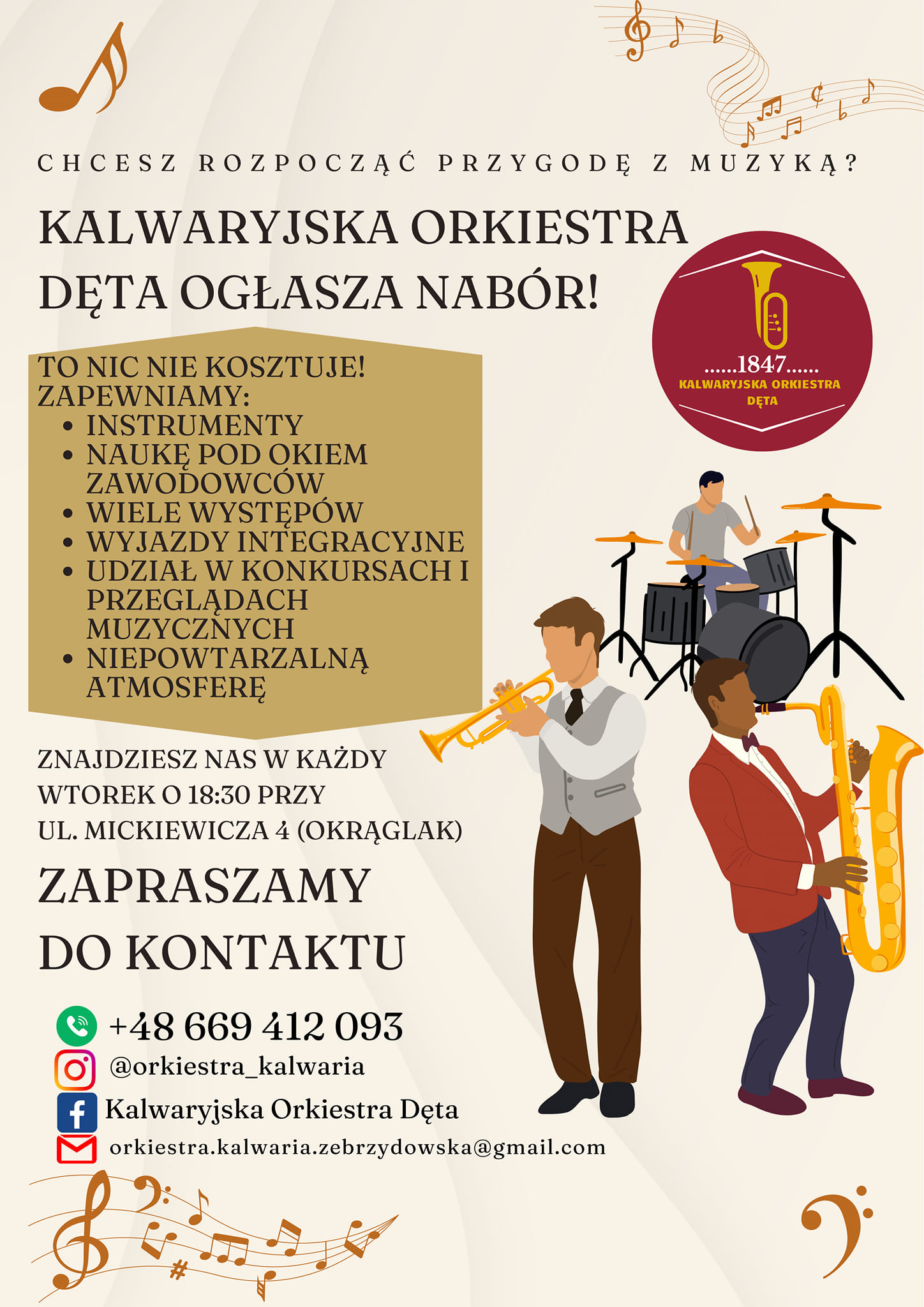 Plakat reklamujący nabór do orkiestry